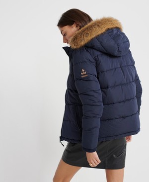 Superdry Kerama Faux Fur Microfibre Női Kabát Sötétkék | GNJMP8675